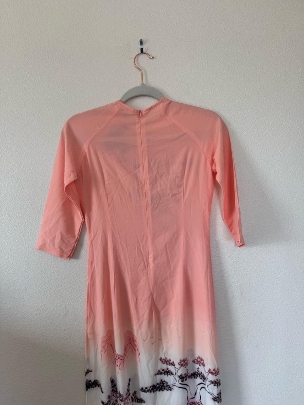 Ao Dai Vietnamese Dress Tunic Cherry Blossom Ombre Peach XS - Picture 6 of 10